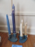 GIFTCO WOODEN CANDLESTICK HOLDERS WITH CANDLES