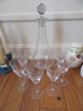 ETCHED GLASS DECANTER WITH STEMWARE