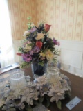 METAL AND GLASS CANDLE HOLDERS WITH TELEFLORA CRYSTAL VASE AND ARRANGEMENT