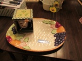 J EXPORT COMPANY TURKEY PLATTER, FLORAL GLASS, AND BURDEN COFFEE MUG WITH S