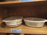 GLASBAKE BAKING DISH. FIRE KING BAKING DISH WITH LID AND BURGER KING PIE BA