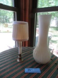MILK GLASS VASE LAMP AND TABLE