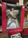 ANGEL TREE TOPPER WITH PORCELAIN HEAD AND REAL FEATHER WINGS. NEW IN BOX
