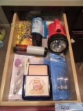 HARDWARE. EXTENSION CORD. FLASHLIGHTS AND ETC IN DRAWER