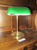 BRASS DESK LAMP WITH GREEN SHADE