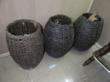 3 LARGE WOVEN BASKETS. APPROXIMATELY 2' TALL