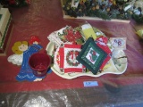 CHRISTMAS POT HOLDERS. TOWELS. CHIP TRAY AND ETC
