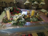 LARGE CHRISTMAS CANDLE HOLDERS WITH HURRICANE SHADES AND ETC