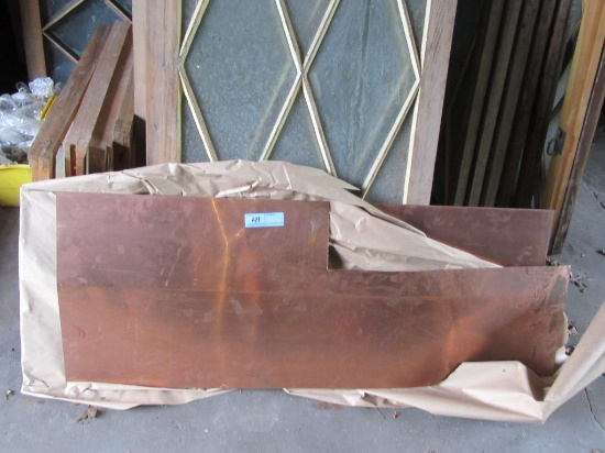 3 SHEETS COPPER ROOFING. 2 ARE 18 INCH BY 48 INCH. ONE HAS A 6 INCH BY 25 I