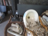 OLD CAST-IRON SINK WITH BRASS FITTINGS AND OUTDOOR LAMPS
