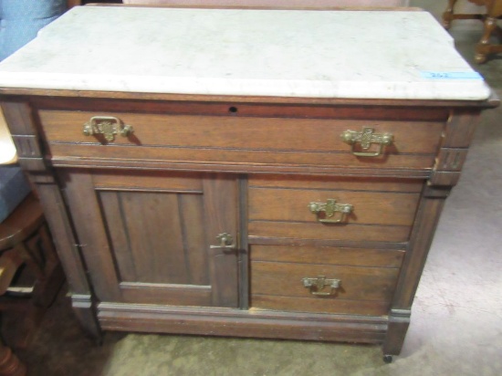 MARBLE-TOP WASHSTAND. BACK OF MARBLE IS MISSING