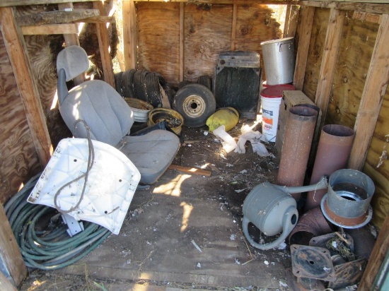 RADIATOR. ASSORTMENT OF WHEELS AND ETC IN SHED