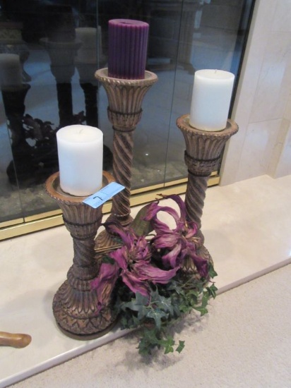 DECORATIVE CANDLE HOLDERS WITH FLORAL ARRANGEMENT