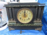 INGRAHAM MANTEL CLOCK WITH KEY. MISSING BRASS COVER ON BACK