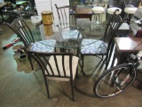 CAST IRON GLASS TOP TABLE WITH 4 CHAIRS