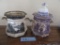 J&J MAYER BISCUIT JAR. NO LID. HAS CHIP ON BOTTOM. OTHER BISCUIT JAR WITH L