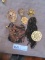 LION HEAD BELT BUCKLE, ASSORTED BROOCHES, AND ETC