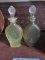2 GREEN GLASS BOTTLES WITH STOPPERS - GREETINGS TO THE NEW BABY & MOTHER'S