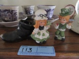 LEFTON CHINA FIGURINES AND UNMARKED PUSS AND BOOTS FIGURINE
