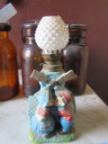 HAND PAINTED WINDMILL BASE OIL LAMP