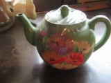 GREEN HAND PAINTED TEAPOT