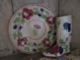 HAND-PAINTED PLATE AND BOOT VASE. NO NAMES