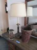 WOVEN WASTEBASKET, CANDLE HOLDER, AND CANDLE STYLE TABLE LAMP