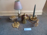 BRASS CANDLE HOLDERS, DECORATIVE BOX, PINEAPPLE LAMP, AND ETC