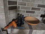 WOOD BOWL, CANDLESTICKS, ROLLING PIN, AND TENDERIZER