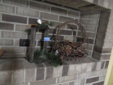 GRAPEVINE WREATH, PINE CONE BASKET, AND CANDLE HOLDER