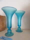 BLUE GLASS CANDLE HOLDERS