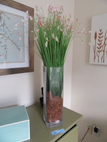 GLASS VASE WITH ARTIFICIAL DECORATION