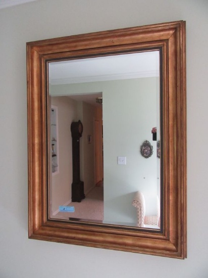 44 INCH BY 33 INCH GOLD FRAME MIRROR WITH BEVELED EDGE