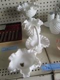 MILK GLASS RUFFLED COMPOTES, BASKETS, AND ETC