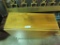 DROP LEAF CHERRY TABLE WITH 4 PADDED CHAIRS STORED UNDER