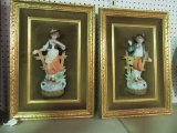 PAIR OF FIGURINES IN PICTURE FRAMES