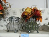 2 GLASS VASES, 1 WITH FLOWERS