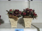 2 FLOWER ARRANGEMENTS WITH GRAPEVINE WREATHS