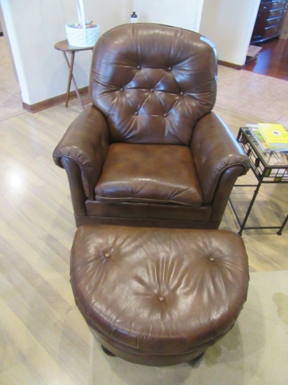 BRADINGTON YOUNG LEATHER CHAIR WITH FOOTSTOOL