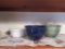 ROUND COVERED CORNINGWARE & 2 COLORED BOWLS