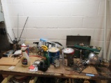 BENCHTOP FULL OF MISCELLANEOUS ITEMS