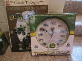 JOHN DEERE TRACTOR CLOCK AND TIN SIGN