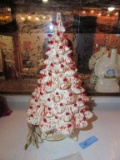 WHITE AND RED LIGHTED CERAMIC CHRISTMAS TREE