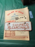 CANFIELD CARDINALS METAL PLATE, CANFIELD NEWSPAPER, ETC