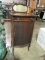 VINTAGE SHEET MUSIC/RECORD CABINET WITH MIRROR.