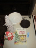 CHRISTMAS DECORATIONS, BOWL, BOOK, AND WALL MIRROR