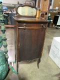 VINTAGE SHEET MUSIC/RECORD CABINET WITH MIRROR.