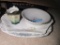 HAND-PAINTED PLATES, BOWL, AND CREAMER