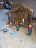 NATIVITY SET WITH PLASTIC FIGURINES. FIGURINES MARKED ITALY