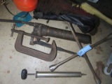 GREASE GUN. C-CLAMP. SPEED WRENCH AND CAR DUSTER